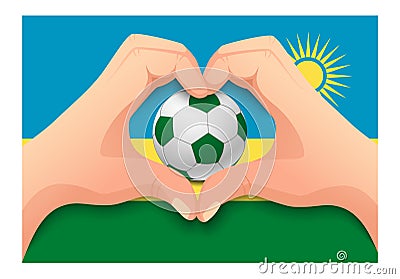 Rwanda soccer ball and hand heart shape Cartoon Illustration