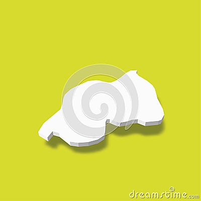 Rwanda - white 3D silhouette map of country area with dropped shadow on green background. Simple flat vector Vector Illustration