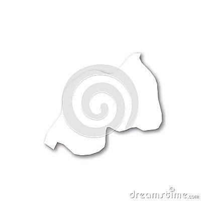Rwanda - white 3D silhouette map of country area with dropped shadow on white background. Simple flat vector Cartoon Illustration