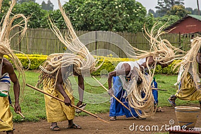 Rwandan tribe ritual dance performers, Virunga National Park, Rwanda Editorial Stock Photo