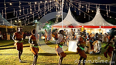 Rwandan and Ugandan dancers performing traditional African dances at the wedding in the evening Editorial Stock Photo