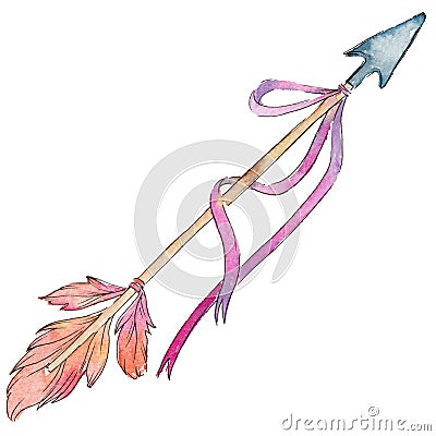Watercolor holiday ribbon on arrow bow greeting illustration. Cartoon Illustration