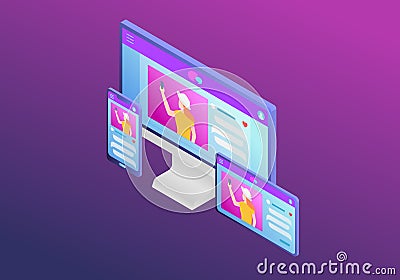 Rwd responsive website design development with various screen size and isometric style Stock Photo