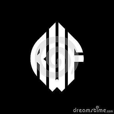 RWF circle letter logo design with circle and ellipse shape. RWF ellipse letters with typographic style. The three initials form a Vector Illustration
