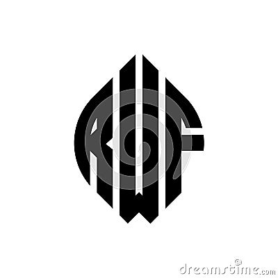 RWF circle letter logo design with circle and ellipse shape. RWF ellipse letters with typographic style. The three initials form a Vector Illustration