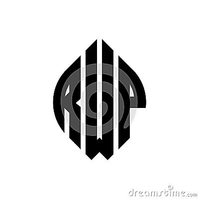 RWP circle letter logo design with circle and ellipse shape. RWP ellipse letters with typographic style. The three initials form a Vector Illustration