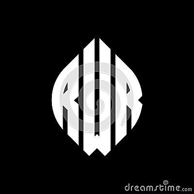 RWR circle letter logo design with circle and ellipse shape. RWR ellipse letters with typographic style. The three initials form a Vector Illustration