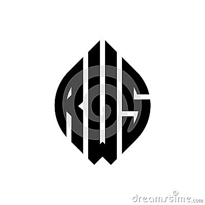 RWS circle letter logo design with circle and ellipse shape. RWS ellipse letters with typographic style. The three initials form a Vector Illustration