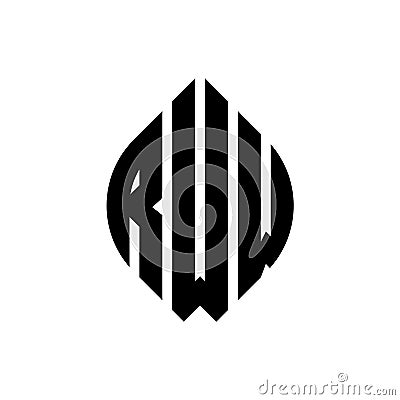 RWW circle letter logo design with circle and ellipse shape. RWW ellipse letters with typographic style. The three initials form a Vector Illustration