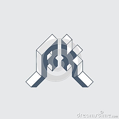 RX - monogram or logotype. Isometric 3d font for design. Vector volume alphabet. Three-dimension letters - R and X Vector Illustration