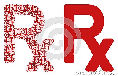 Rx Symbol Mosaic of Binary Digits Vector Illustration