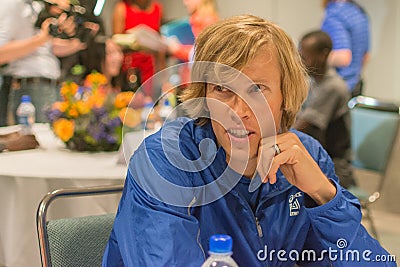 Ryan Hall , american marathon runner attends a press conference Editorial Stock Photo