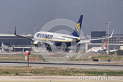 Ryanair Boeing 737-800 Landing at Barcelona Editorial Stock Photo