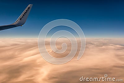 Ryanair wing at sunset Editorial Stock Photo