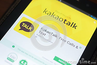 Ryazan, Russia - April 19, 2018 - Kakao Talk mobile app on the display of tablet PC. Editorial Stock Photo