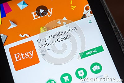 Ryazan, Russia - July 03, 2018: Etsy: Handmade and Vintage Goods mobile app on the display of tablet PC. Editorial Stock Photo