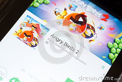 Ryazan, Russia - June 24, 2018: Angry Birds 2 mobile app on the display of tablet PC. Editorial Stock Photo