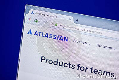 Ryazan, Russia - June 05, 2018: Homepage of Atlassian website on the display of PC, url - Atlassian.com. Editorial Stock Photo