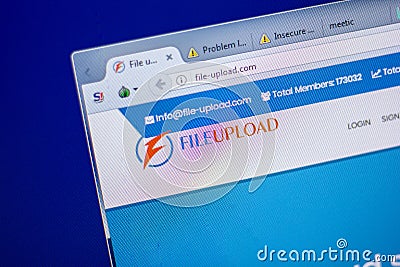 Ryazan, Russia - June 05, 2018: Homepage of File-Upload website on the display of PC, url - File-Upload.com. Editorial Stock Photo