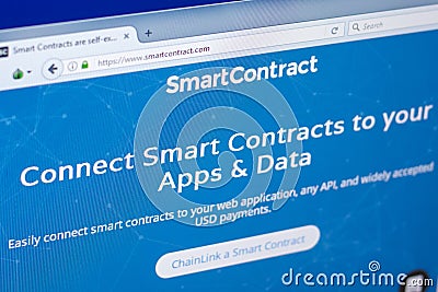 Ryazan, Russia - March 29, 2018 - Homepage of Smart Contract crypto currency on the PC, web - smartcontract.com Editorial Stock Photo
