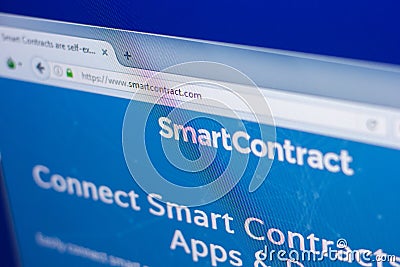 Ryazan, Russia - March 29, 2018 - Homepage of Smart Contract crypto currency on the PC, web - smartcontract.com Editorial Stock Photo