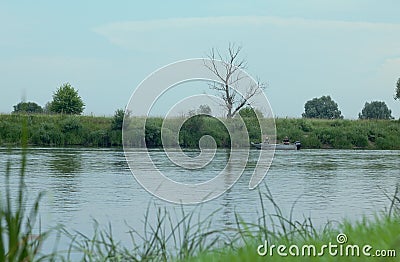 Rybnadzor are sailing on a boat on the Dnieper River Stock Photo