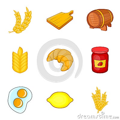 Rye for baking icons set, cartoon style Vector Illustration