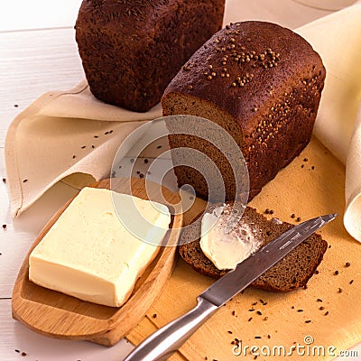 Rye bread and butter. Stock Photo