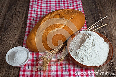 Rye bread, salt and flour Stock Photo