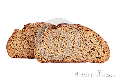 Rye bread slices in closeup isolated on white Stock Photo