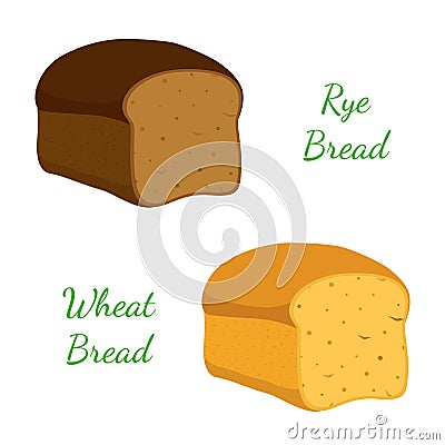 Rye, wheat bread, whole grain loaf, bakery, pastry. Cartoon style. Vector Vector Illustration