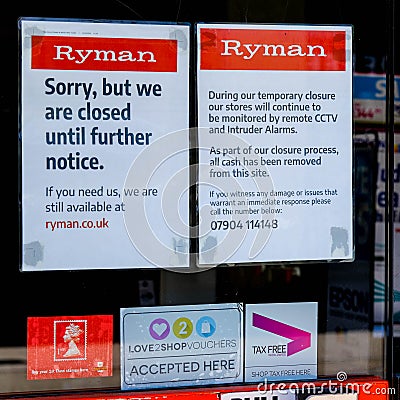 Ryman Stationery Chain Post Customer Notices On Shop Windows Editorial Stock Photo