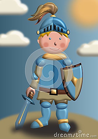 young knight holded shield and sword Stock Photo