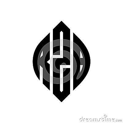 RZB circle letter logo design with circle and ellipse shape. RZB ellipse letters with typographic style. The three initials form a Vector Illustration