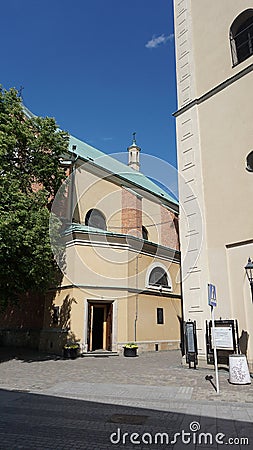 Rzeszow, Poland - May 31, 2023: St Wojciech and Stanislaw Church from Main Square - Rzeszow, Podkarpackie, Poland Editorial Stock Photo