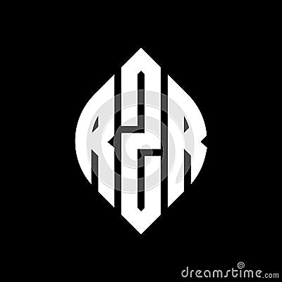 RZR circle letter logo design with circle and ellipse shape. RZR ellipse letters with typographic style. The three initials form a Vector Illustration