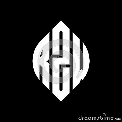 RZW circle letter logo design with circle and ellipse shape. RZW ellipse letters with typographic style. The three initials form a Vector Illustration