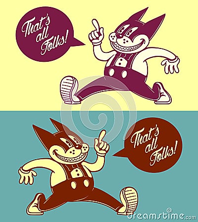 That's all folks! vintage cartoon cat character walking and talking Vector Illustration