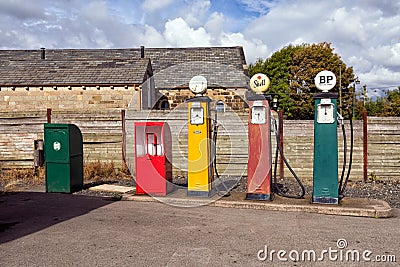 1930s Petrol Pumps, Dudley, West Midlands. Editorial Stock Photo