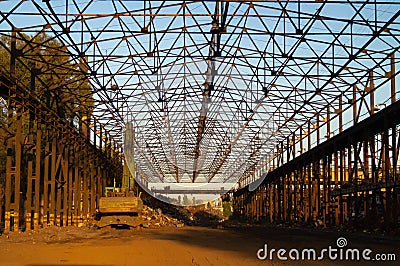 S Broom. Scrap metal loading. Mechanisms for loading scrap metal. Loading process. Stock Photo