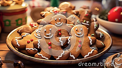 It's Christmas morning, and you wake up to the delightful aroma of freshly baked gingerbread cookies, generative ai Stock Photo