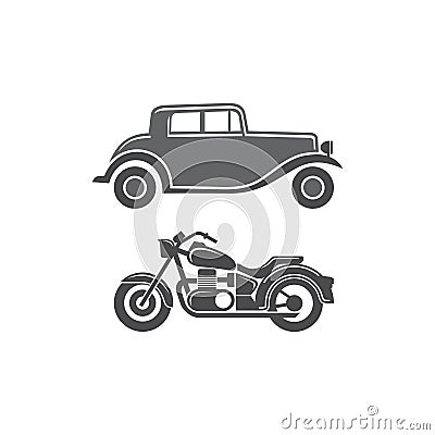 1930s classic cars style and motorbike Vector Illustration