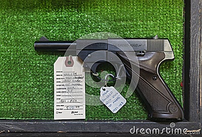 1950's classic vintage High Standard Sport King 22 caliber long rifle pistol at a gun shop Editorial Stock Photo