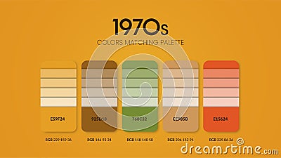 1950s colour schemes ideas. Color Trends combinations and palette guide. Example of table color shades in RGB and HEX.Color swatch Vector Illustration