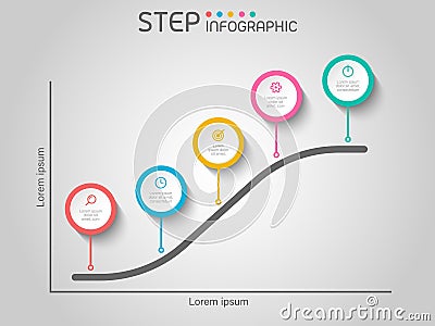 S-curve chart shape elements with steps,road map,options,graph,milestone,processes or workflow.Business data visualization Vector Illustration