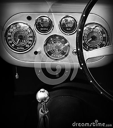 1950s ferrari interior dashboard gauges Editorial Stock Photo