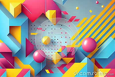 80s Geometric Background Colourful Circle Design. AI Generative Stock Photo