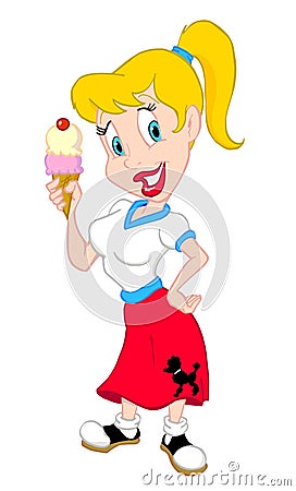 1950's Girl With An Ice Cream Cone Stock Photo