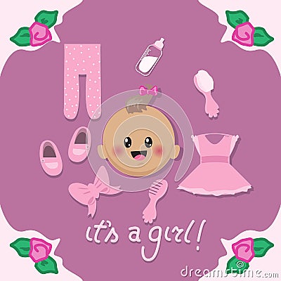 It's a girl with roses card Vector Illustration