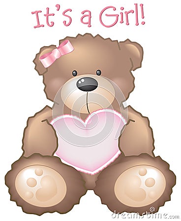 It's a Girl! Teddy Bear sign Vector Illustration